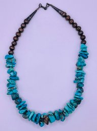 Old Pawn Turquoise Nuggets And Sterling Navajo Beads Necklace