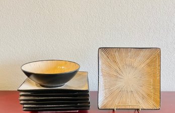 Set Of Brown South Seas Square Plates And Matching Bowl