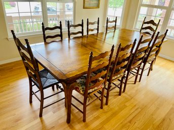 Homestead House Dining Table With 10 Ladder Back Dining Chairs With Back Rush Seats
