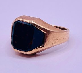 Vintage 10K Yellow Gold And Bloodstone Men's Signet Ring- 5.8 Grams TW