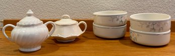 Misty Isle Morning Melody Vintage Bowls With Assorted Tea Pots