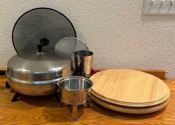 Assorted Kitchen Cooking Aids - Lazy Susan, Electric Fry Pan, Strainers And More