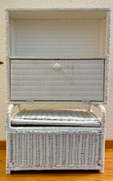 White Wicker Vintage Storage Cabinet & Basket