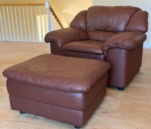 Brown Leather Chair And Ottoman- Excellent Condition