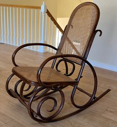 Mid-Century Bentwood Rocking Chair In The Style Of Thonet