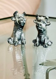 Miniature Sitting Cows Pewter Figurines