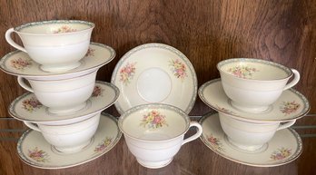 Set Of Six (6) Noritake Teacups And Saucers - Floweree Pattern