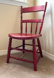 Vintage Primitive Plank Seat Chair, Painted Red