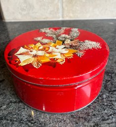 Tin Full Of Collectible Aluminum And Red Plastic Cookie Cutters