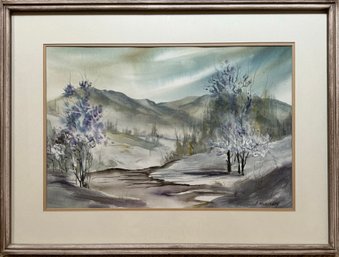Signed J. Moriarty Mountain Scenery Watercolor Framed Painting