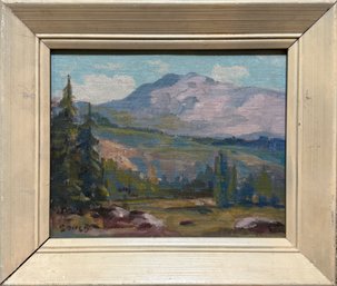 Framed Signed Mountain Scenery On Canvas Board