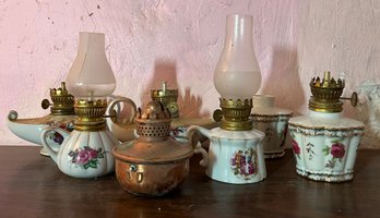 Vintage Miniature Oil Lamps Including One With Copper Base