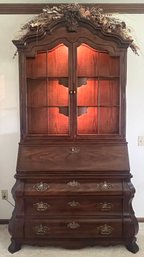 Vintage Henredon Four Centuries Baroque Style Lighted Secretary Desk Bookcase