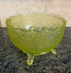 Vaseline Glass Footed Bowl With Fig Leaf Motif