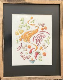 Beautiful Vegetable Ink And Watercolor Signed NK