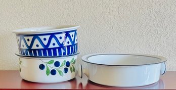 Dansk Set Of Blue And White Print Ramekin Bowls