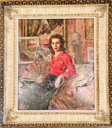 Vittorio Gussoni WW2 Era Framed Italian Lady Oil On Board Painting Signed By Artist