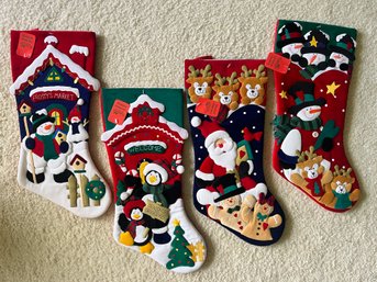 Four New Velvet-plush Christmas Stockings - NWT