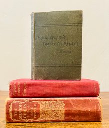 Trio Of Antique Hard Cover Books, Includes Shakespeares Tragedy Of Hamlet, The Scottish Chiefs