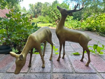 Pair Of Brass Deer