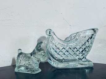 Rare Clear Glass Schnauzer And 24 Percent Lead Crystal Sled