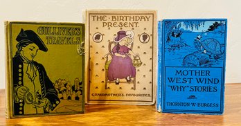 Lot Of Antique Hard Covers Including The Birthday Present, Gullivers Travels & Mother West Wind Why Stories