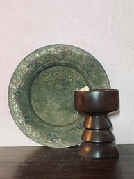 Vintage Copper Decorative Plate And Wood Chalice From A School House