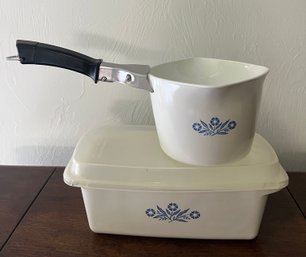 CorningWare Blue Cornflower Saucemaker And P-315 Meatloaf Pan