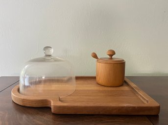 Dansk Cheeseboard With Dome And Wooden Mustard Pot