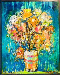 Jim Barker Signed Flower Vase Still Life Acrylic Painting, Framed