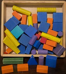 Great Assortment Of Wooden Blocks In Wooden Box