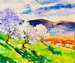 Jim Barker Signed Apple Tree Hill Acrylic Painting, Unframed