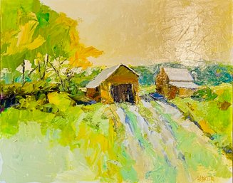 Jim Barker Signed House And Barn Acrylic Painting, Unframed