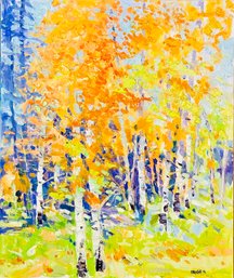 Jim Barker Signed Aspen Trees Acrylic Painting, Unframed