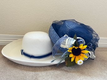 Blue And White Straw Hats