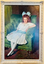 Howard Logan Hildebrandt Oil On Canvas Large Framed Young Girl Portait Signed By Artist Circa 1935