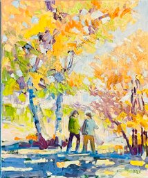 Jim Barker Signed Hikers On Trail Acrylic Painting, Unframed