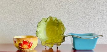 Trio Of Colorful Decorative Bowls And Dishes