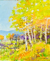 Jim Barker Signed Aspens Acrylic Painting, Unframed