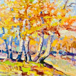 Jim Barker Signed Fall Scene Acrylic Painting, Unframed