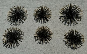 Set Of 6 MCM Style Black Gold Metal Starburst Sea Urchin Wall Decor