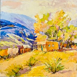 Jim Barker Signed Hillside Adobe Acrylic Painting, Unframed