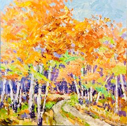 Jim Barker Signed Autumn Trees Acrylic Painting, Unframed