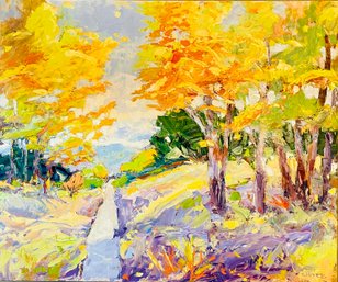 Jim Barker Signed Yellow Trees Road Acrylic Painting, Unframed