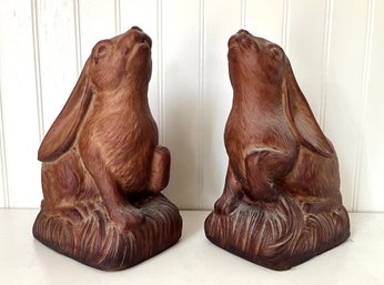 Andrea By Sadek Vintage Heavy Made Brown Resin Bunny Rabbit Bookends