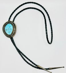 Sterling Silver And Turquoise Cabochon Bolo Tie