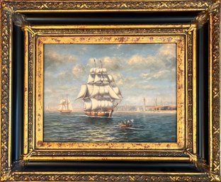 Ships On The Water, Oil Painting, By J. Clark