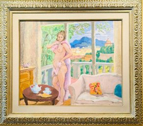 Gerald Wasserman Nude Woman Oil On Canvas Framed Art Piece