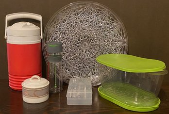 Small Assortment Of Various Kitchen Accessories Including A Igloo Thermos And More