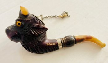 Vintage Bullshead Carved Wood Tobacco Pipe